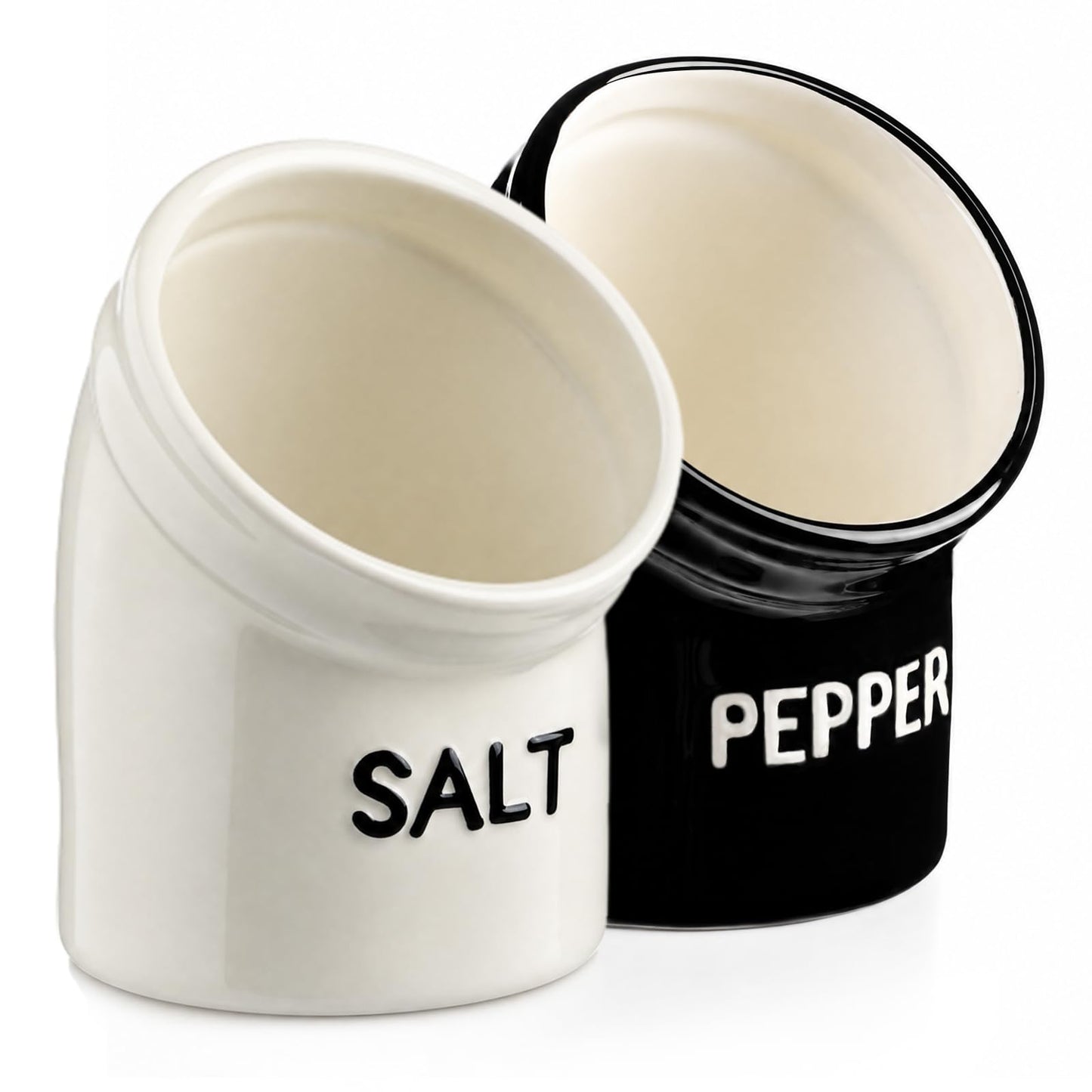 2 Pcs 12 oz Ceramic Salt Pig and Pepper Crock Wide Caliber Salt Pig Pepper Spice Jar Easy Access Containers for for One-hand Use Kitchen Countertop Spices Decor