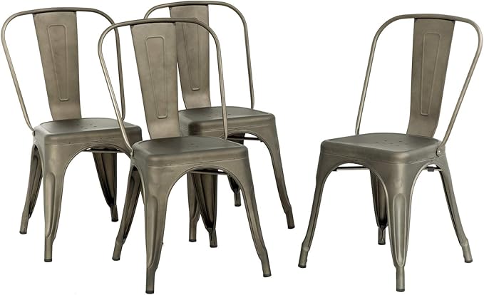 FDW Metal Chair Dining Chair Set of 4 Patio Chair Home Kitchen Chair 18 Inch Seat Height Dinning Room Chair Stackable Metal Bar Chairs Indoor Outdoor Chairs Tolix Bar Side Chair Dining Chair