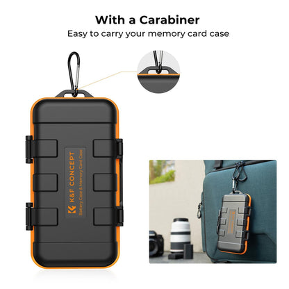 K&F Concept Camera Battery SD Card Holder for 4 SD Cards, 2 Camera Batteries, 6 TF Cards, 2 CF Cards or 2 XQDs, Water-Resistant Anti-Shock Case for Camera, Action Camera Batteries, NP-FZ100 Batteries