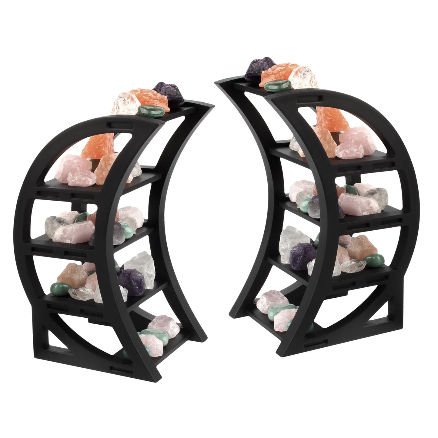 Kiusatig 2-Pack Wooden Crescent Moon Shelf Crystal Shelf Holder Display Moon Decor Shelves for Stones and Essential Oil Bedroom Living Room Bathroom