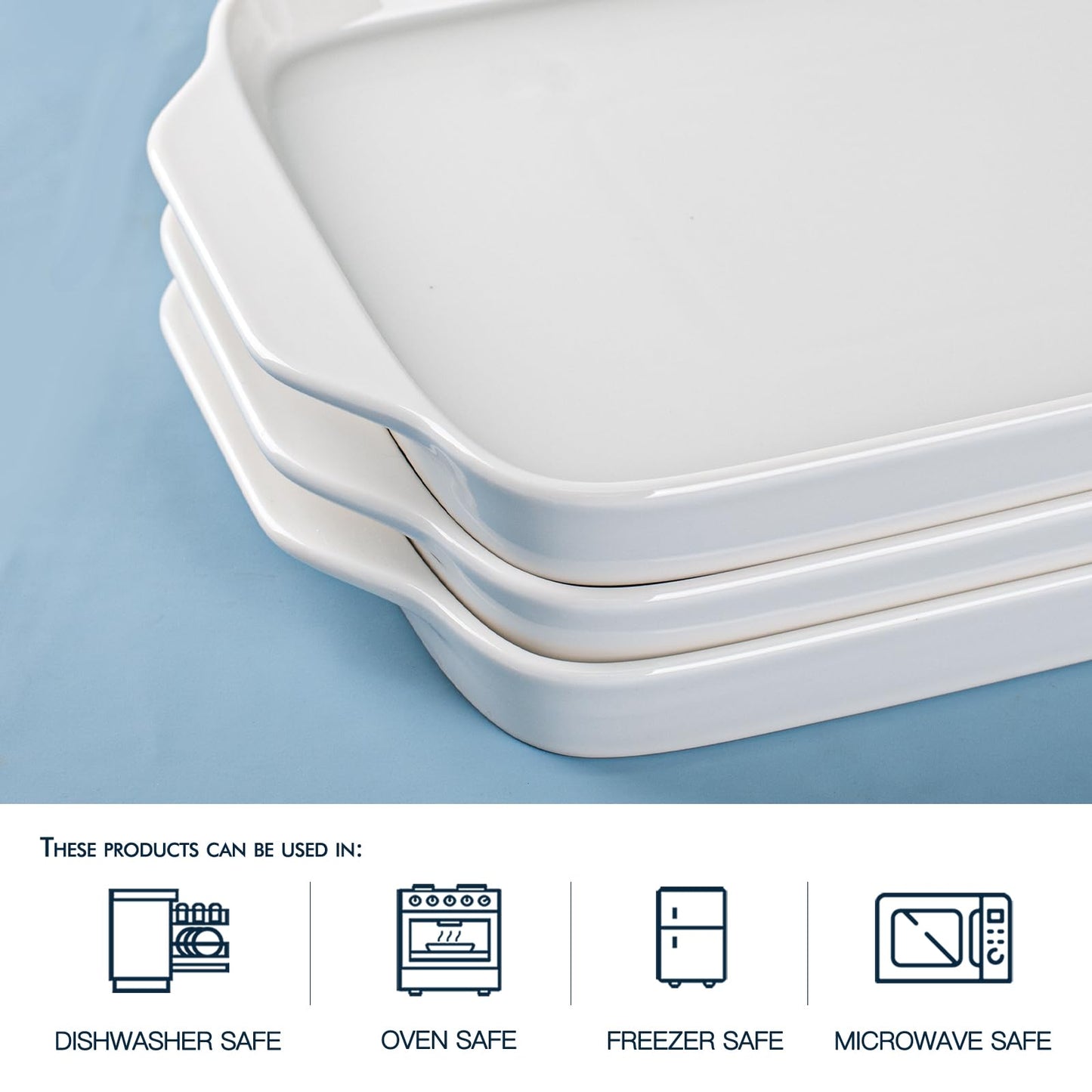 Dizada Large Serving Platter with Handles 16"x9" - White Porcelain Serving Trays Set of 3, Rectangular Platters for Entertaining, Party, Appetizer, Charcuterie
