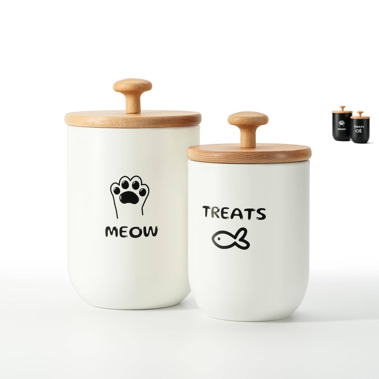 OTTENON Cat Treat Container with Airtight Lid, Cat Food Oganizer Dry Food, Cat Food Storage Containers, Pet Treats Canister, Cat Treat Jar Set of 2-8.3x4.9 & 7.1x4.3 (White)