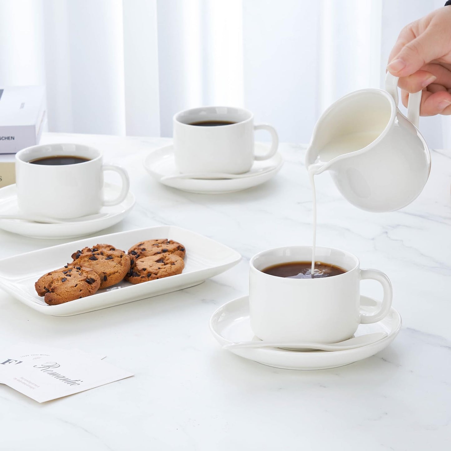 CHILDIKE Ceramic Sugar Bowl with Lid and Spoon, Ceramics Creamer with Handle, White 8 Ounces