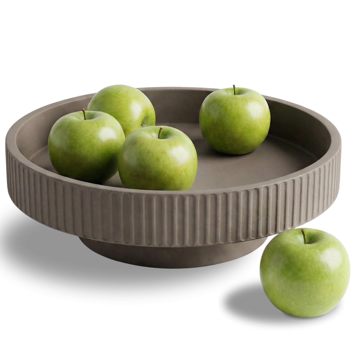 JUPTR Concrete Fruit Bowl (12") – Shallow Fluted Pedestal Decorative Centerpiece Bowl for Table, Entryway Catch-All & Modern Home Decor – Heavyweight Stone Bowl (Charcoal)