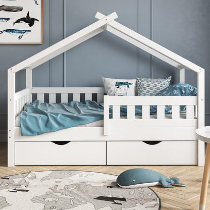 VitaliSpa House bed Design, White, 80x160 cm with 2 drawers