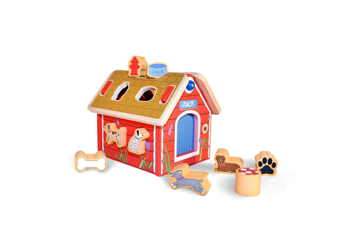 Jack Rabbit Creations Wooden Dog House Shape Sorter – 10 Dog Shapes, Montessori Sorting & Matching – FSC Wood, Non-Toxic – Fine Motor Toy, Birthday Gift, Ages 18+ Months