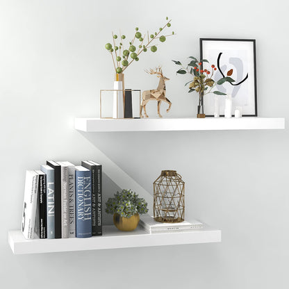 INHABIT UNION White Floating Shelves for Wall-24in Wall Mounted Display Ledge Shelves Perfect for Bedroom Bathroom Living Room and Kitchen Decoration Storage (Set of 2)