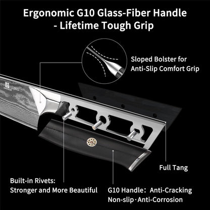 Chef Knife,8inch Damascus knife,67-Layer High Carbon Stainless Steel Kitchen Knife,Professiona Sharp Cutting Knives with Ergonomic G10 Black Handle,Gift Box for Home and Kitchen Birthday Gift