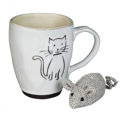 Cypress Home Pet Cat Ceramic Cup Gift Set Includes Mouse Cat Toy for Your Furry Friend Gift for Cat Lovers Kitty Mug - 6 x 4 x 5 Inches
