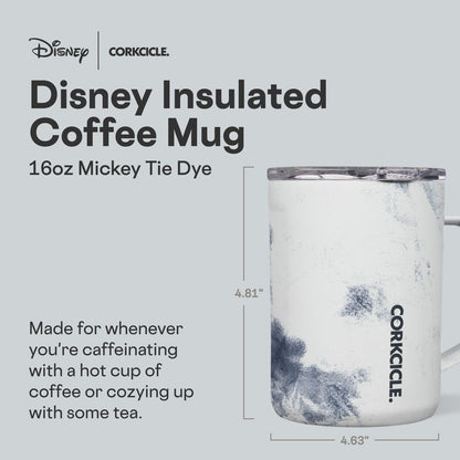 Corkcicle Classic Coffee Mug - Triple Insulated Stainless Steel for Travel - Shatter-Proof Lid - Keeps Drink Hot Over 3 Hours - Holiday Mug Gift - Great for Gifting Warmth - 16 oz - Mickey Tie Dye