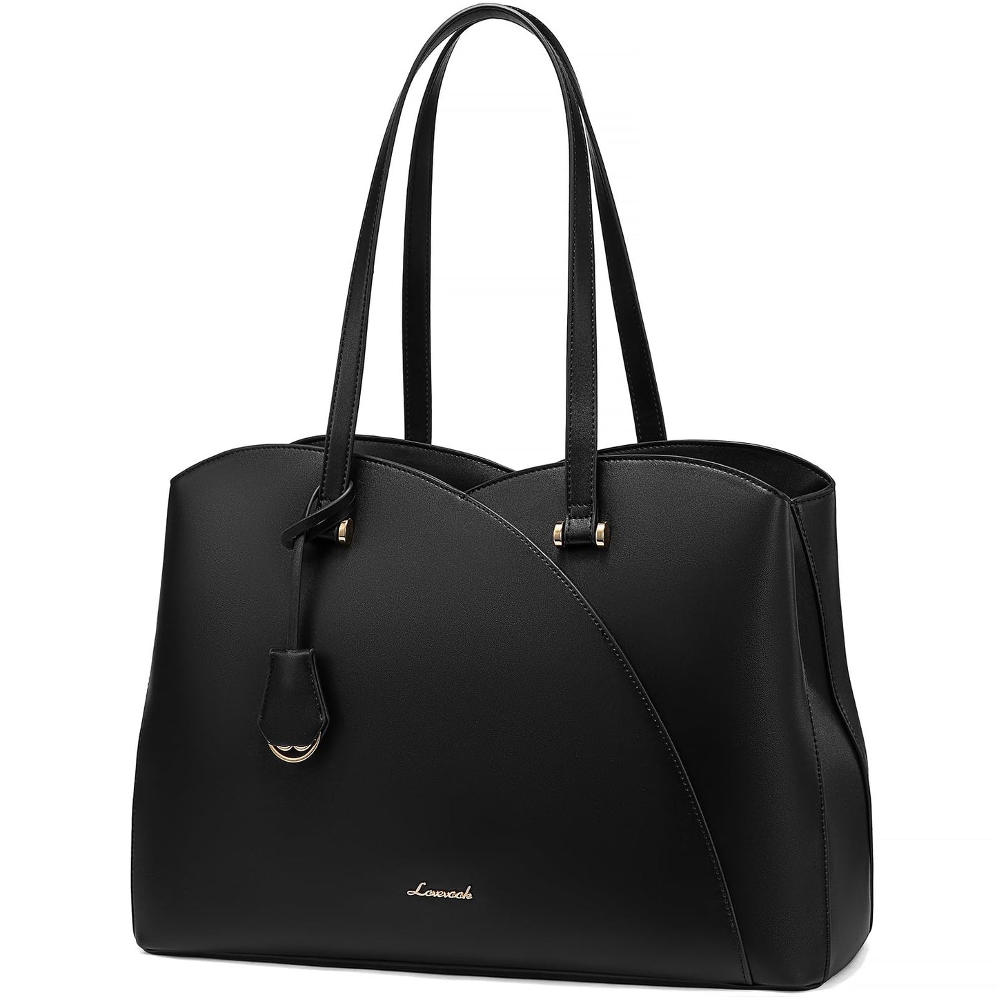 LOVEVOOK Laptop Tote Bag for Women, Work Bags Laptop Bag Teacher Tote Bag, Leather Computer Bag Large Purses Handbag Professional Briefcase, Black, Fits 15.6 Inch Laptop, Black