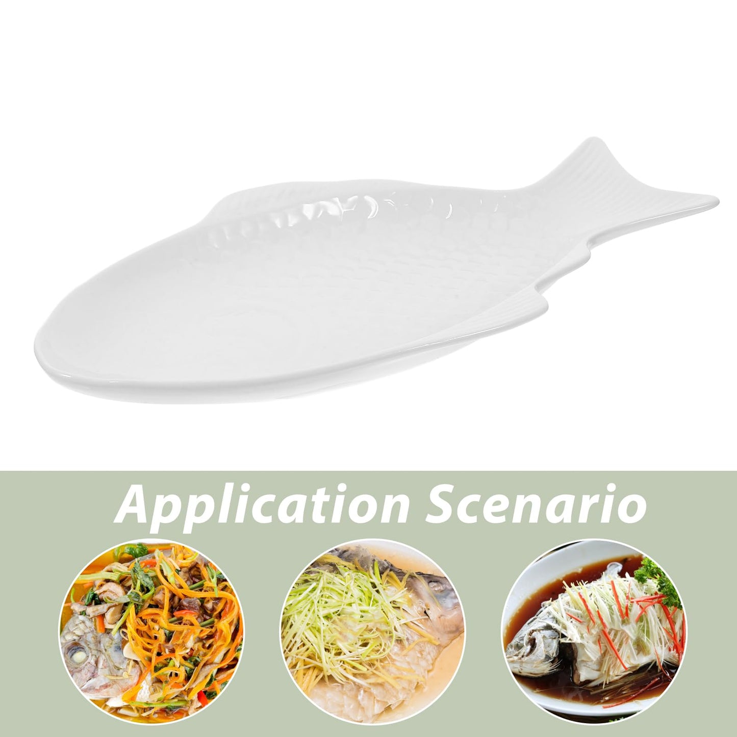 DOITOOL Fish Shaped Plate Fish Dish Creative Ceramic Serving Platter Decorative Snack Storage Platter for Restaurants Home (13 Inches White)