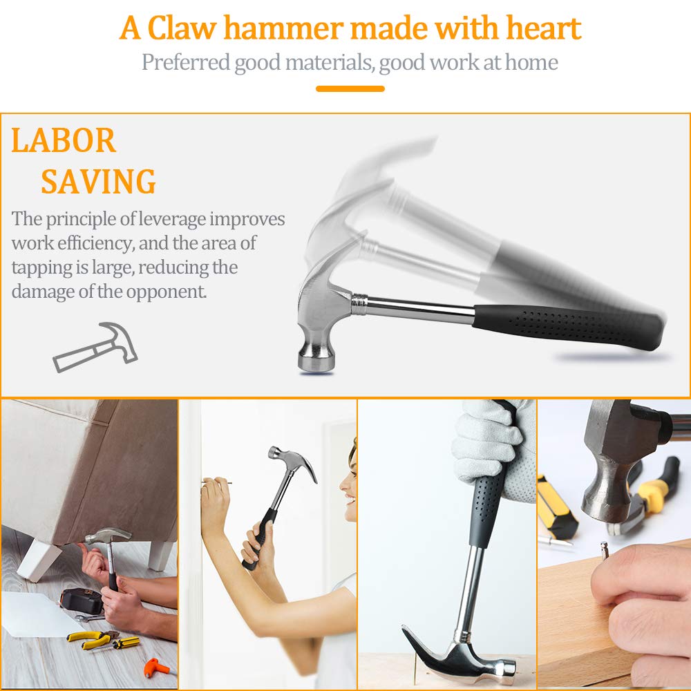 E·Durable DIY Tool Kit Set 5 Pcs Hammer Household Set with Starter Basic Hand Tools, Portable Tool Box Set for Home, Office, School, and Garage
