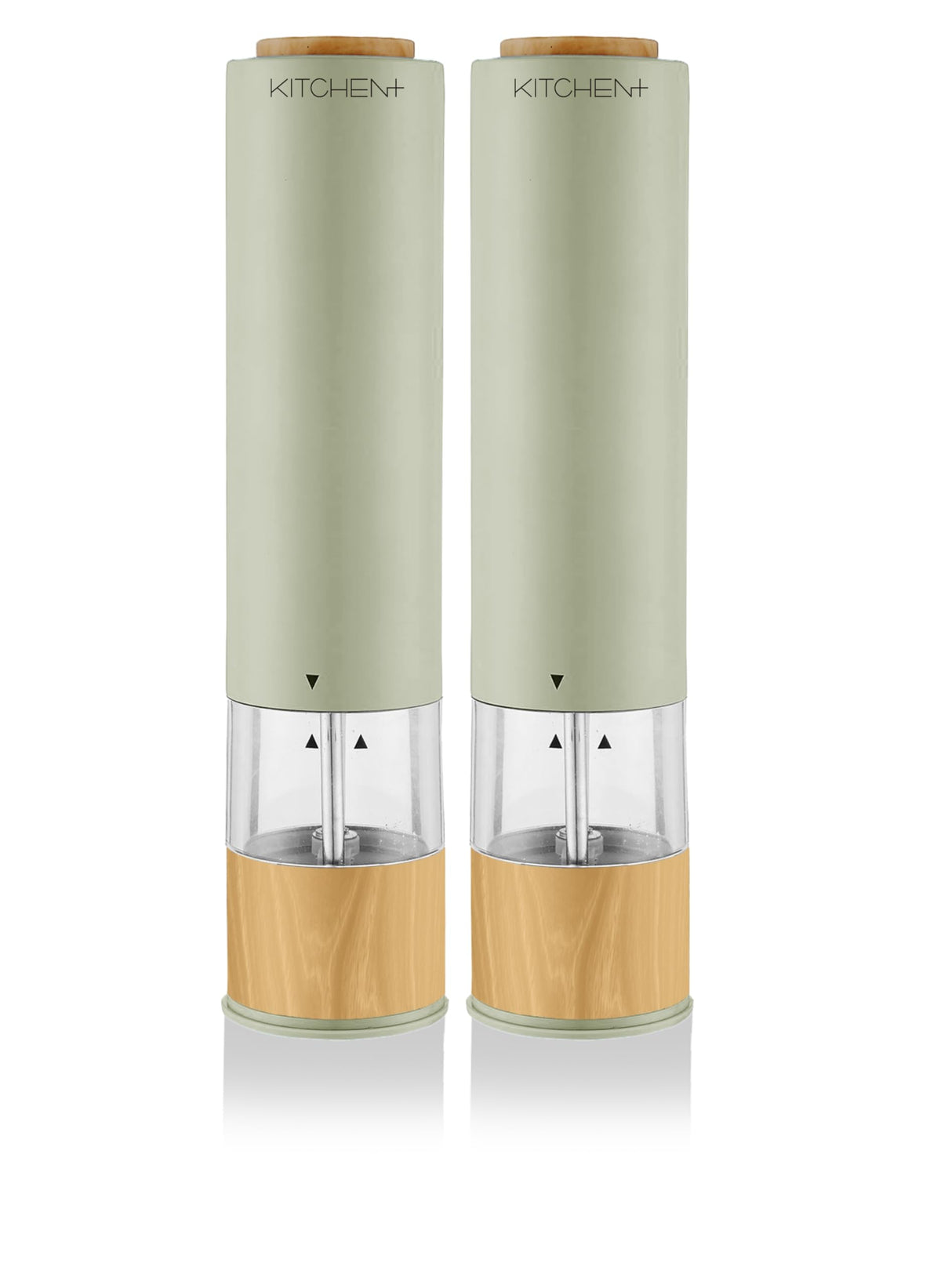 Living+ Electric Salt and Pepper Grinder Set – Automatic Battery Salt & Pepper Mills with Adjustable Grind, Built-In Light, Sleek Matte + Wood Trim Design, Easy Refill, Durable Ceramic Spice Grinder