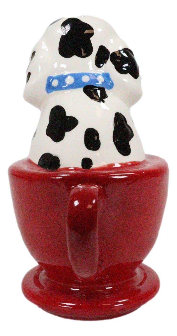 Ebros Ceramic Fire Station Teacup Dalmatian Dogs Pedigree Dog Breed in Tea Cups Salt and Pepper Shakers Figurine Set Pet Pal Pups Puppy Love Male Female Dog Decor Kitchen Dining Table Accessory