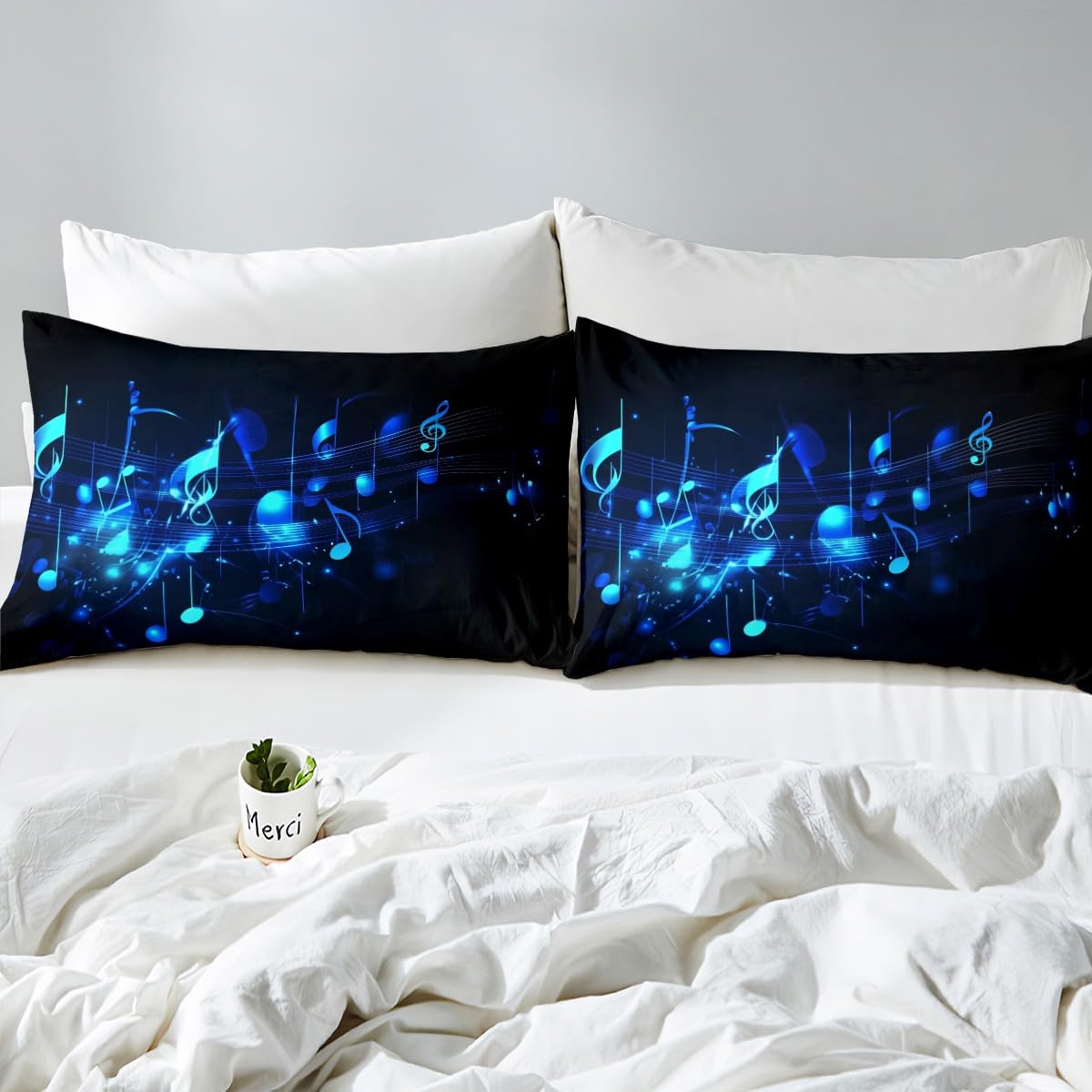 Erosebridal Music Note Duvet Cover Full Size Music Theme Blue Comforter Cover for Teen Boys Kids Girls,Musical Notes Bedding Set Geometric Striped Pattern Bed Set with 2 Pillowcases