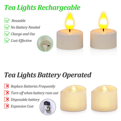 SoulBay Rechargeable Tea Lights, 12pcs Battery LED Flameless Tealight Candles with Remote Control Timer, Candle Light with USB Charging Cables for Home Room Table Halloween Christmas Decorations