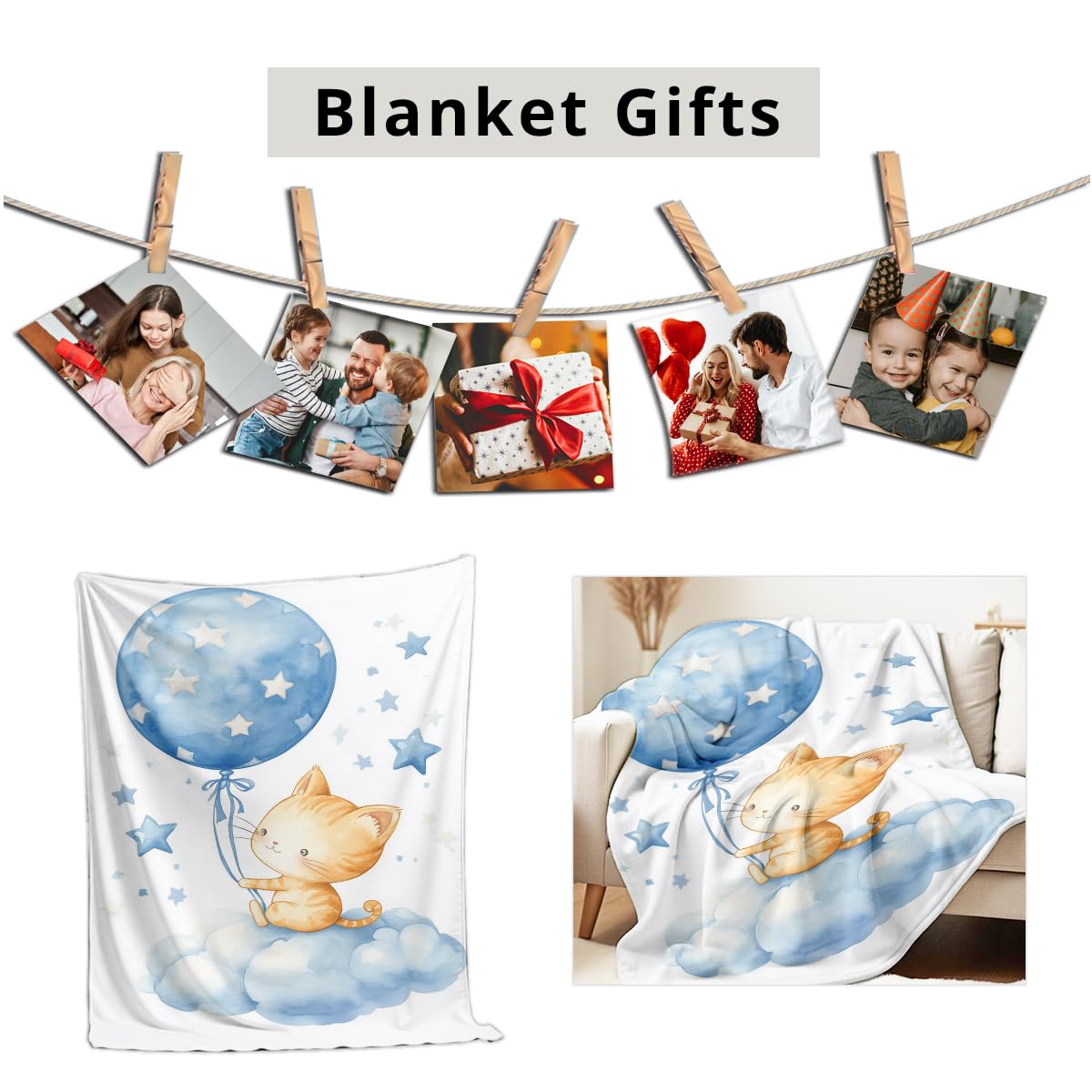 HUNXIAOJ Cat Print Throw Blanket Soft Bed Couch Throw Kitten Flannel Blanket Cozy Bedding Gifts for Cat Lovers (49"x59")