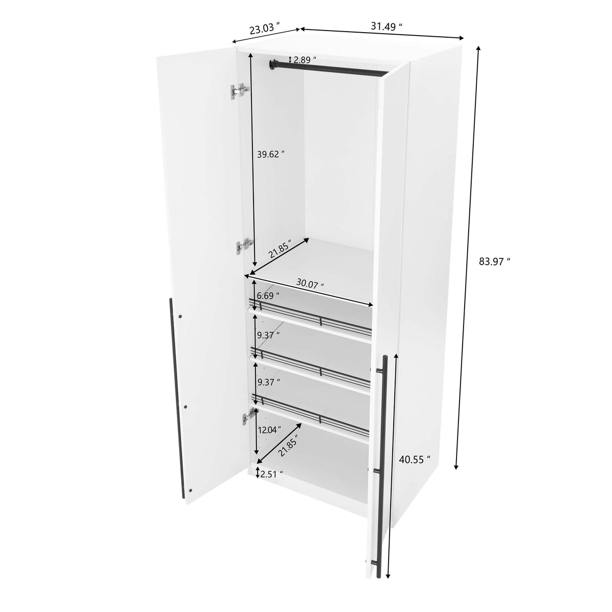 Manhattan Comfort Lee Freestanding Closet | Space-Saving Storage Cabinet with 4 Shelves, 1 Hanging Rod, 2 Drawers, 3 Shoe Shelves & 1 Large Storage Area | No Tool Assembly, 2 Piece Set, White