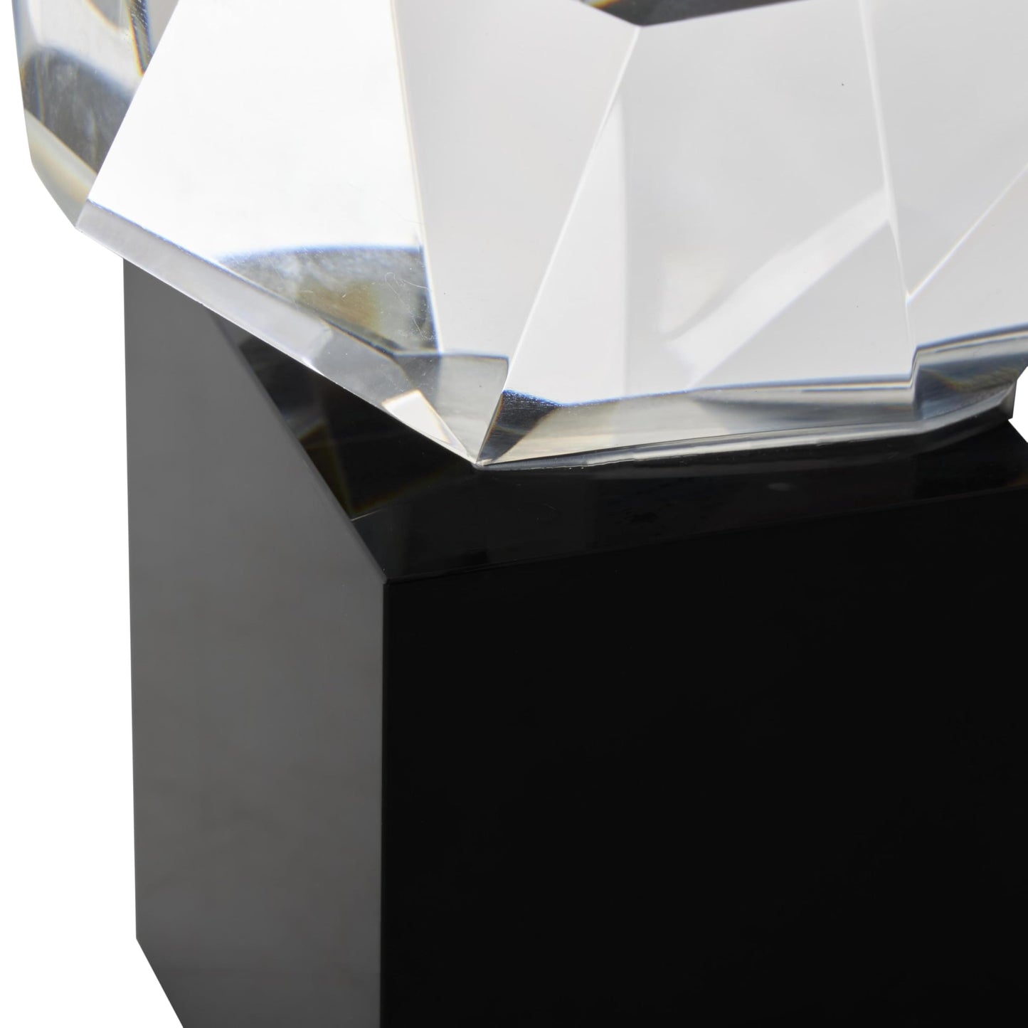 Deco 79 Glass Abstract Decorative Sculpture Cut Stone Inspired Home Decor Statue with Black Base, Accent Figurine 4" x 4" x 7", Clear