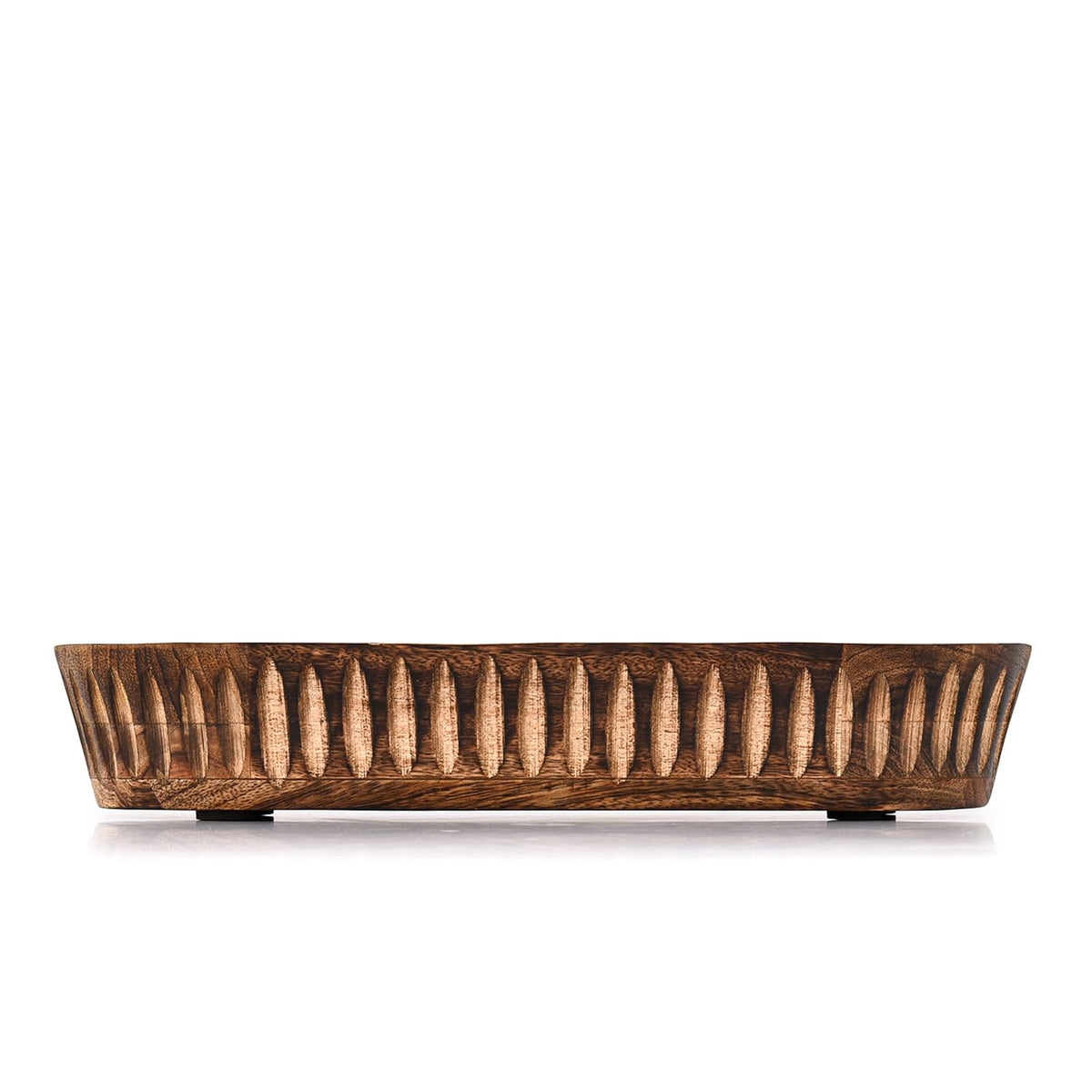 Kaizen Casa Decorative Mango Wood Bowl – Hand-Carved Wooden Centerpiece with Burned Finish for Entry Table, Coffee Table, Kitchen & Dining Room | Rustic Farmhouse Décor (14" X 6" X 2")