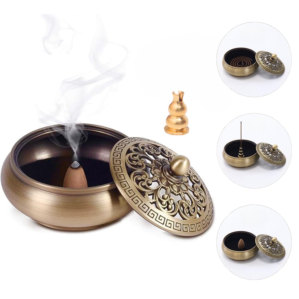 URFEEL Incense Cone Holder, Pure Brass Incense Burner, Cone Incense Burner, Bakhoor Burner, Incense Holder for Sticks Cone Coil Incense