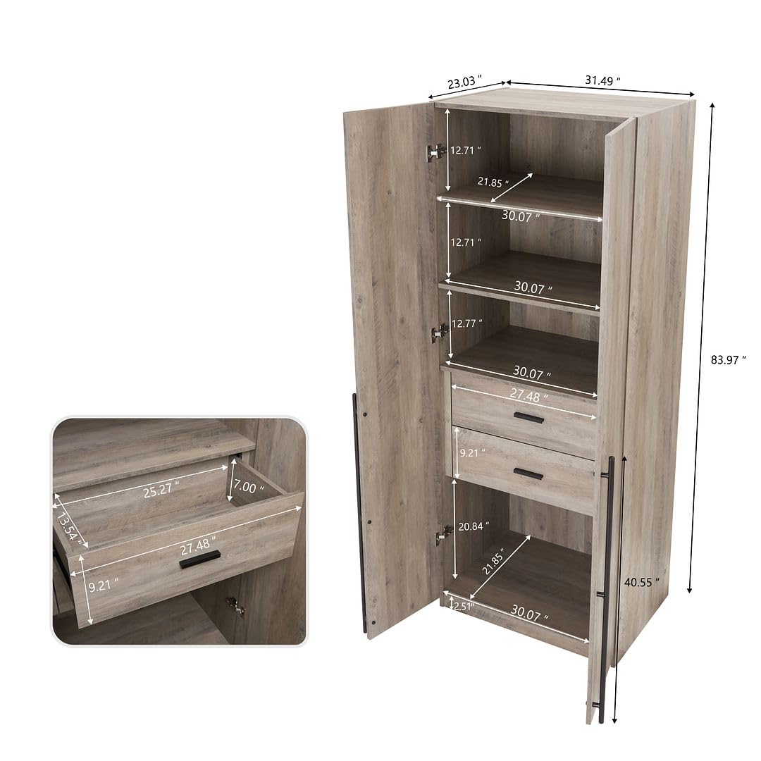 Manhattan Comfort Lee Modern Freestanding Closet 1.0 | Space-Saving Design with 6 Shelves, 4 Drawers & 2 Large Storage Areas | No Tool Assembly Storage Cabinet, 2 Piece Set, Grey