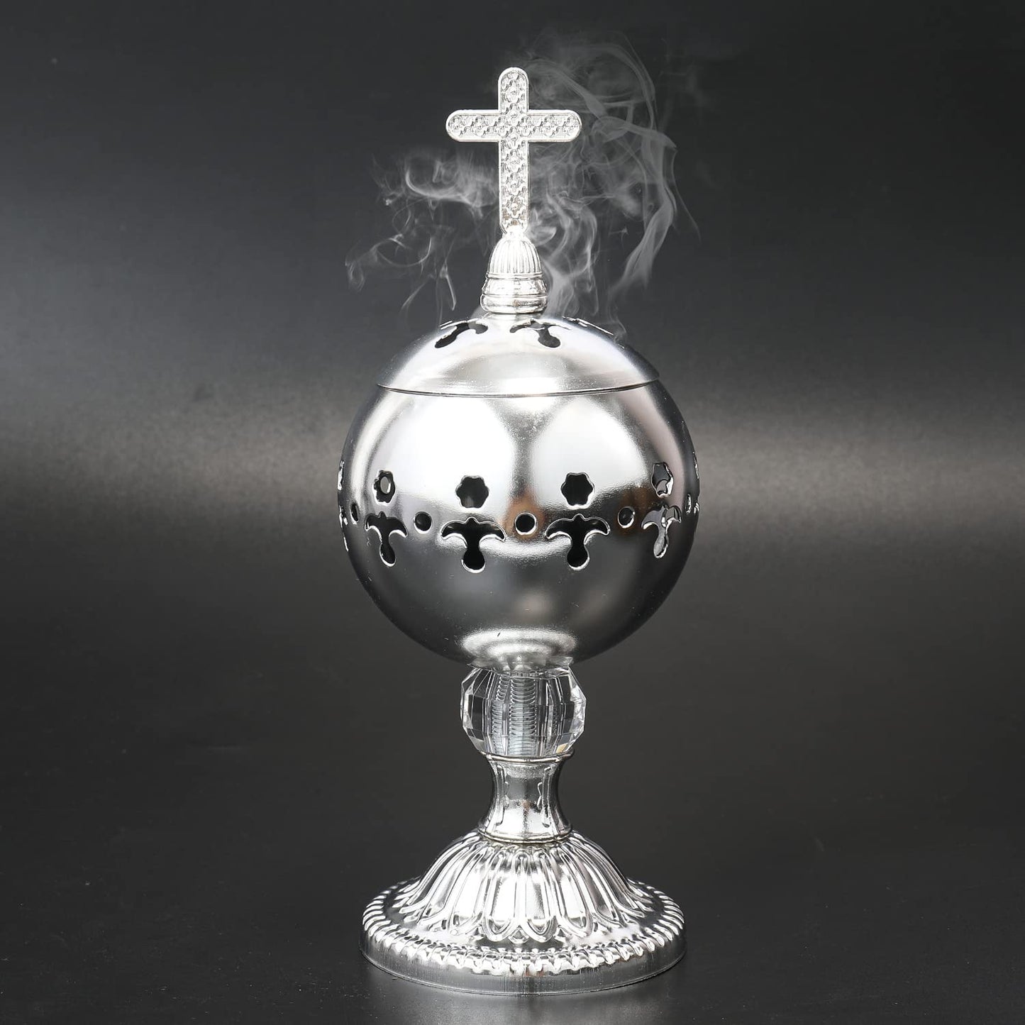 Nazareth Store Silver Charcoal Incense Burner Catholic Cross Censer Brass Plated Distiller for Church and Home