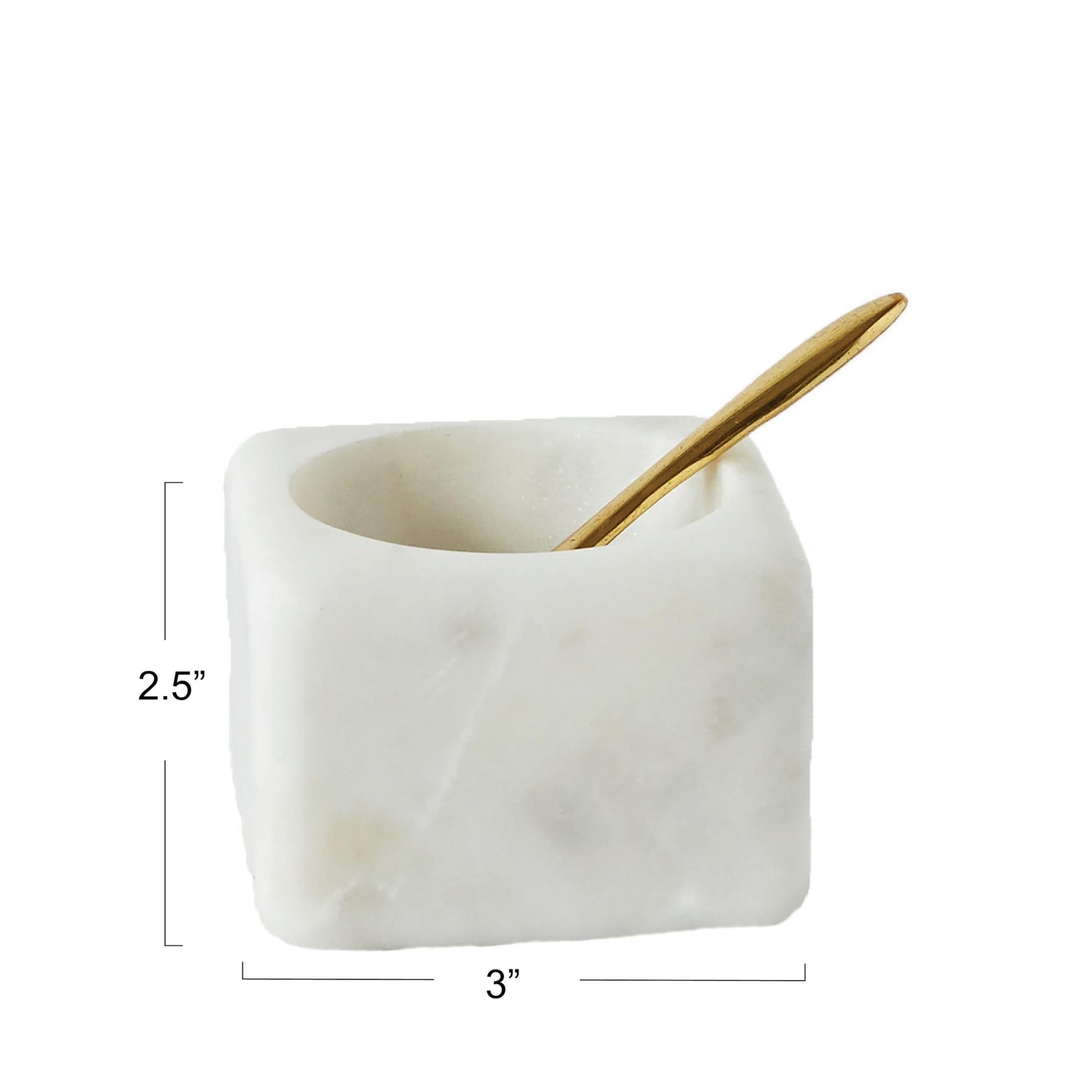 Creative Co-Op Square Marble Bowl with Brass Spoon, White