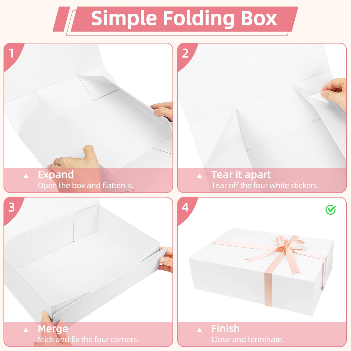 batifine Gift Box, 13x9x3.7 Inch Gift Boxes with Lids for Presents, Magnetic Large Gift Box Bridesmaid Proposal Graduation Birthday Wedding Storage White Boxes (2 Pack)