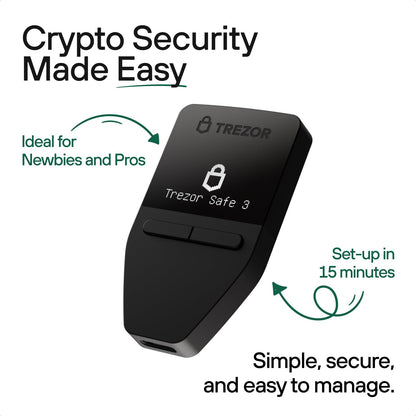Trezor Safe 3 - Passphrase & Secure Element Protected Crypto Hardware Wallet - Buy, Store, Manage Digital Assets Simply and Safely (Cosmic Black)