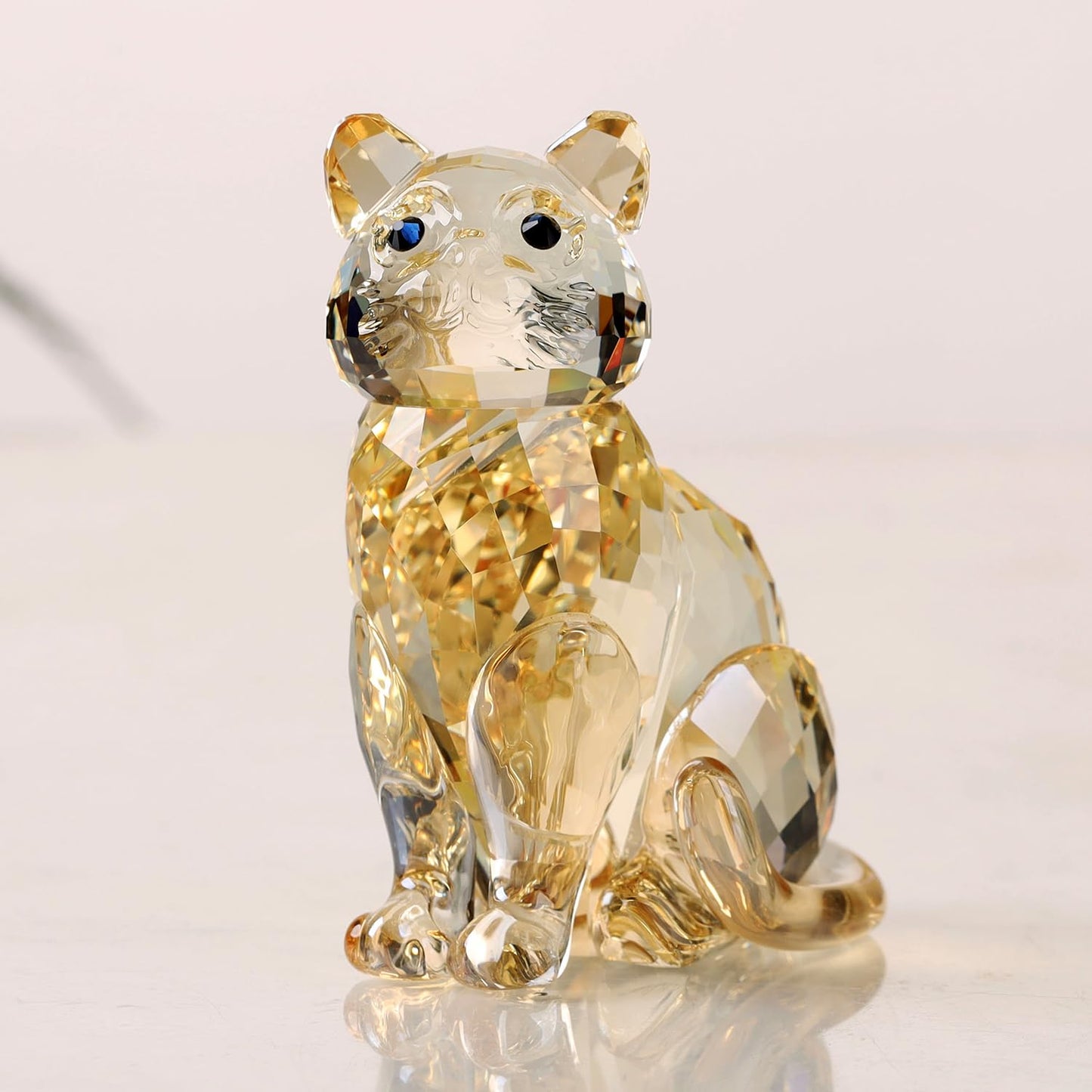 DOJOZ Crystal Cat Realistic Animal Kitten Art Figurine Collection Table top Ornament Statue Home Decor (Gold)