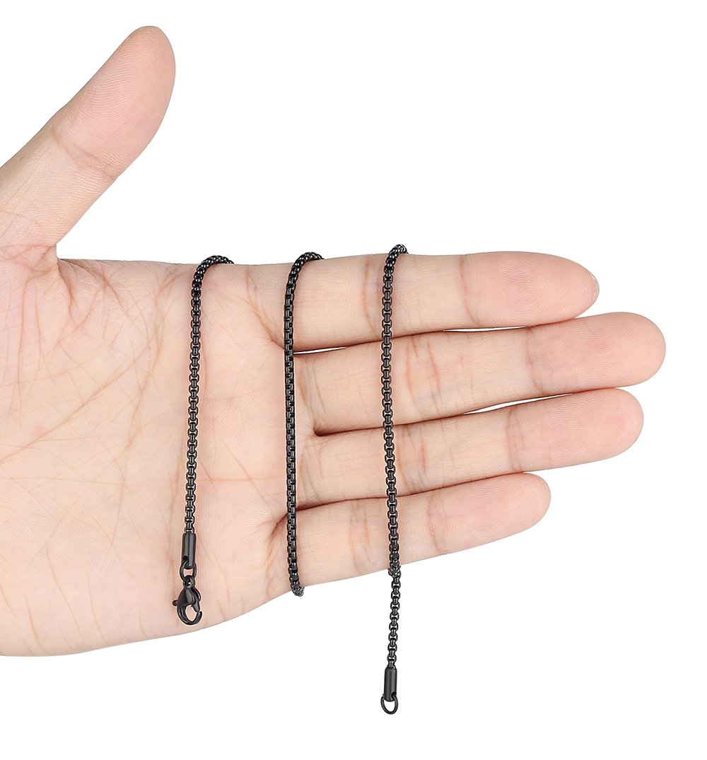 FOSIR Mens Womens 2mm Stainless Steel Black Rolo Cable Chain Necklace (20 Inch)