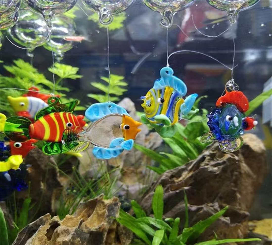 ZHU IN SY Color Bubble Fish Miniature Hand Blown Tropical Fish Figurine Art Glass Sea Animals,Set of 6 for Small and Medium Fish Tanks (A)
