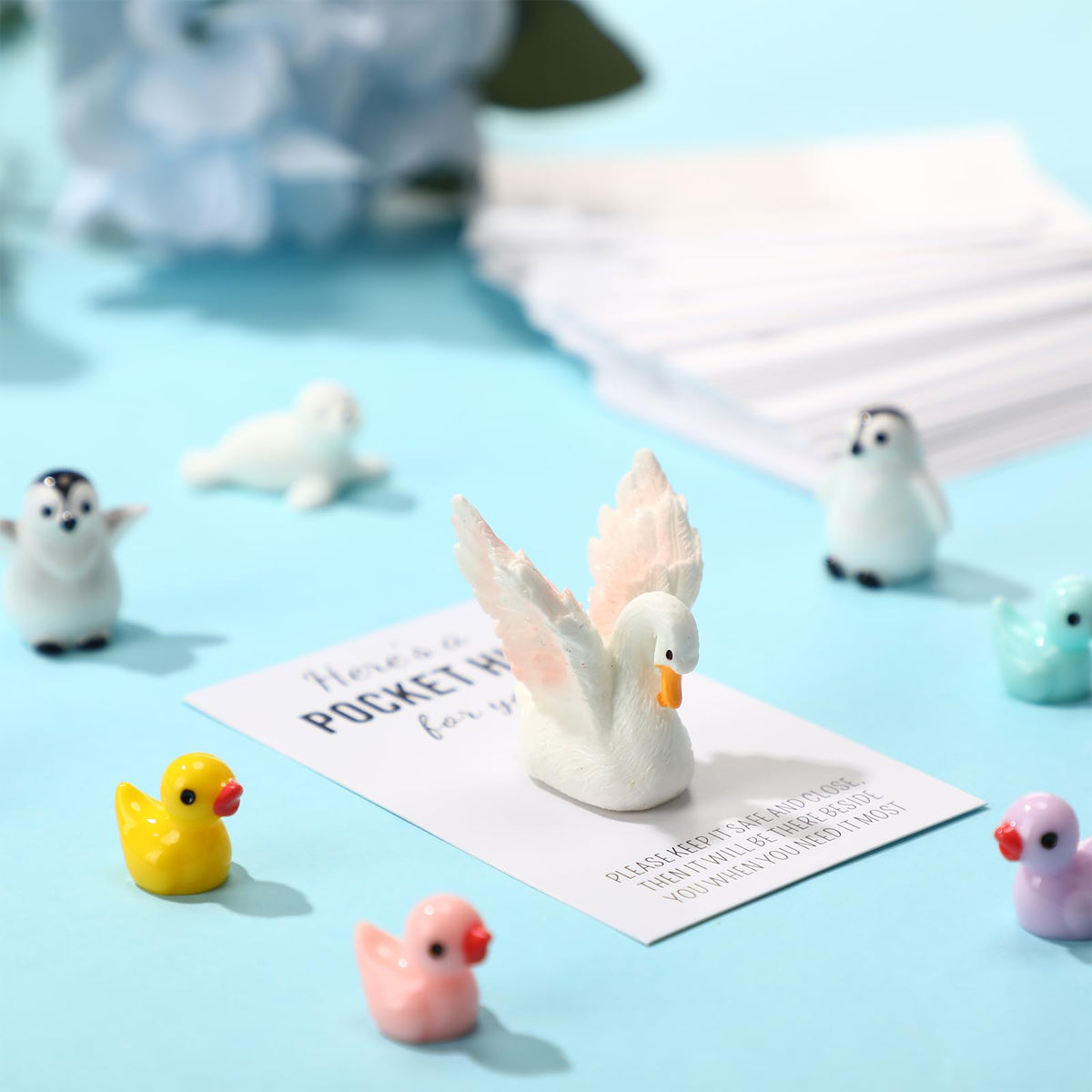 Wonderjune 40 Sets Pocket Hug Bulk Gift Mini Resin Animals Small Teacher Thank You Gifts Inspirational Pocket Hug Card Emotional Appreciation for Teacher Coworker Employee Team Staff Friend (Lovely)