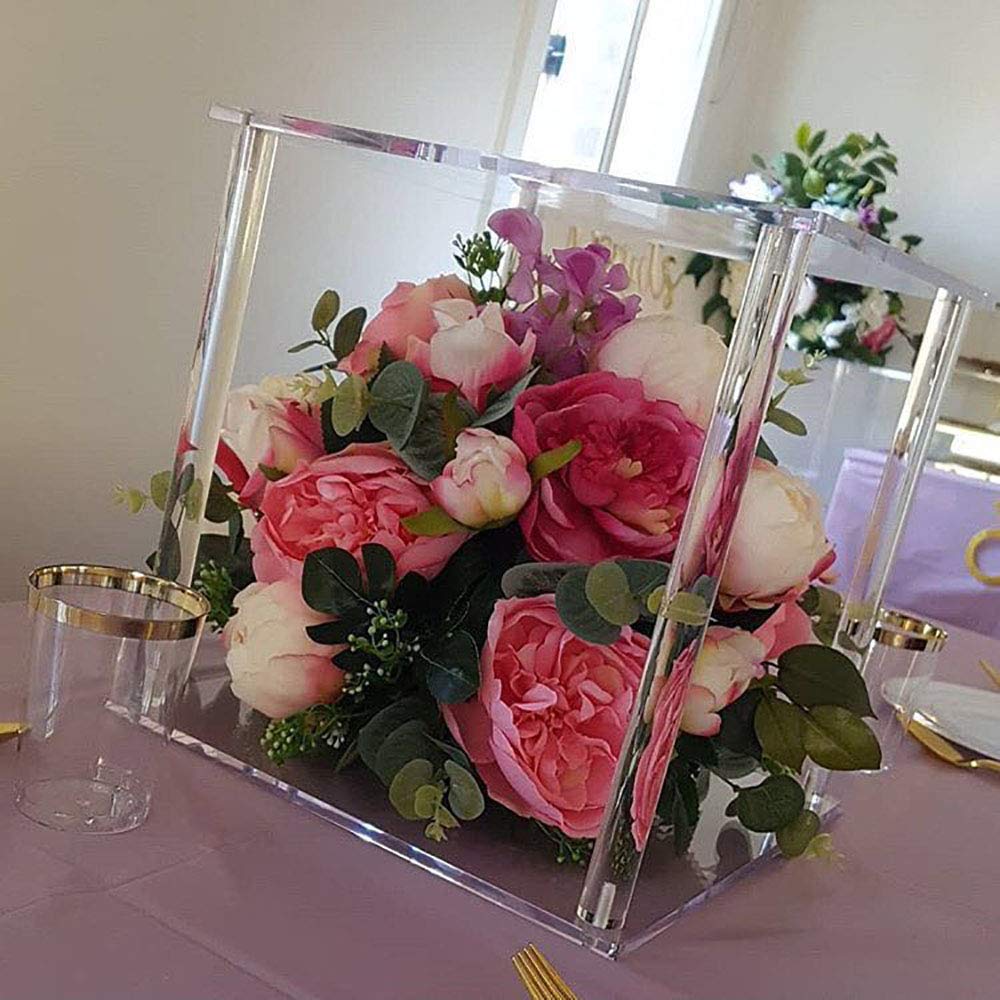Simprefine 2 Pcs 10 Inches Acrylic Crystal Centerpieces for Wedding Table Decoration Backdrop Flower Stand Clear Column Pillar for Mariage Event Party Floral Décor
