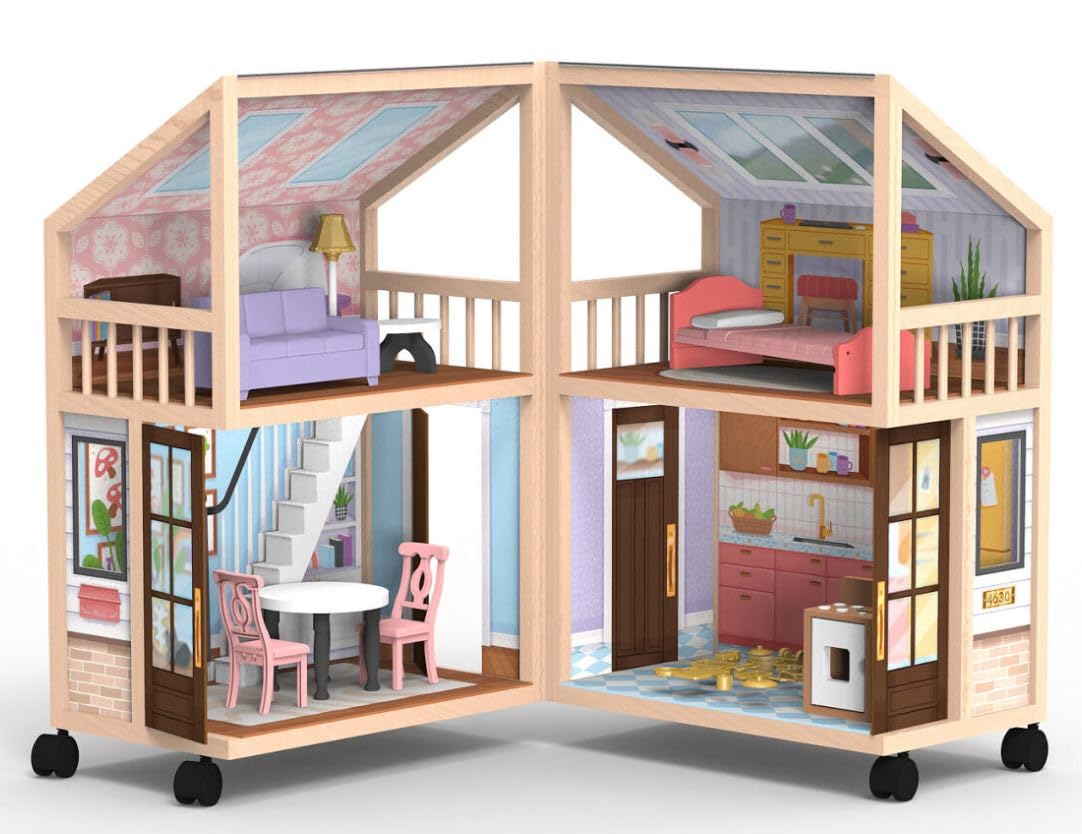 KidKraft So Darling Wooden Dollhouse on Wheels with 29 Accessories