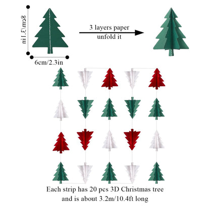 Red White Green Christmas Decorations - 23pcs Tissue Paper Flowers Pom Poms Tassel Garland Banner 3D Christmas Tree Paper Streamers Birthday Party Decorations For Home Indoor Outdoor Hanging Decor