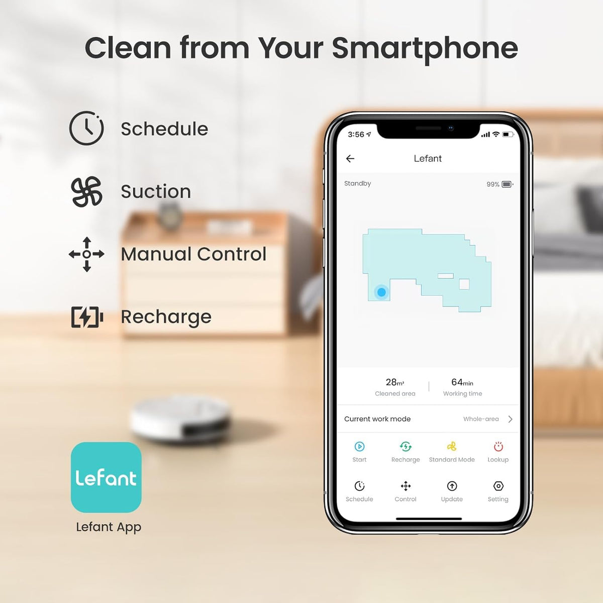 Lefant M210 Pro Robot Vacuum Cleaner, 2200Pa Powerful Suction, 120 Mins Runtime, Automatic Self-Charging, Wi-Fi/App/Alexa Control, Perfect for Pet Hair, Hard Floors, and Low-Pile Carpets