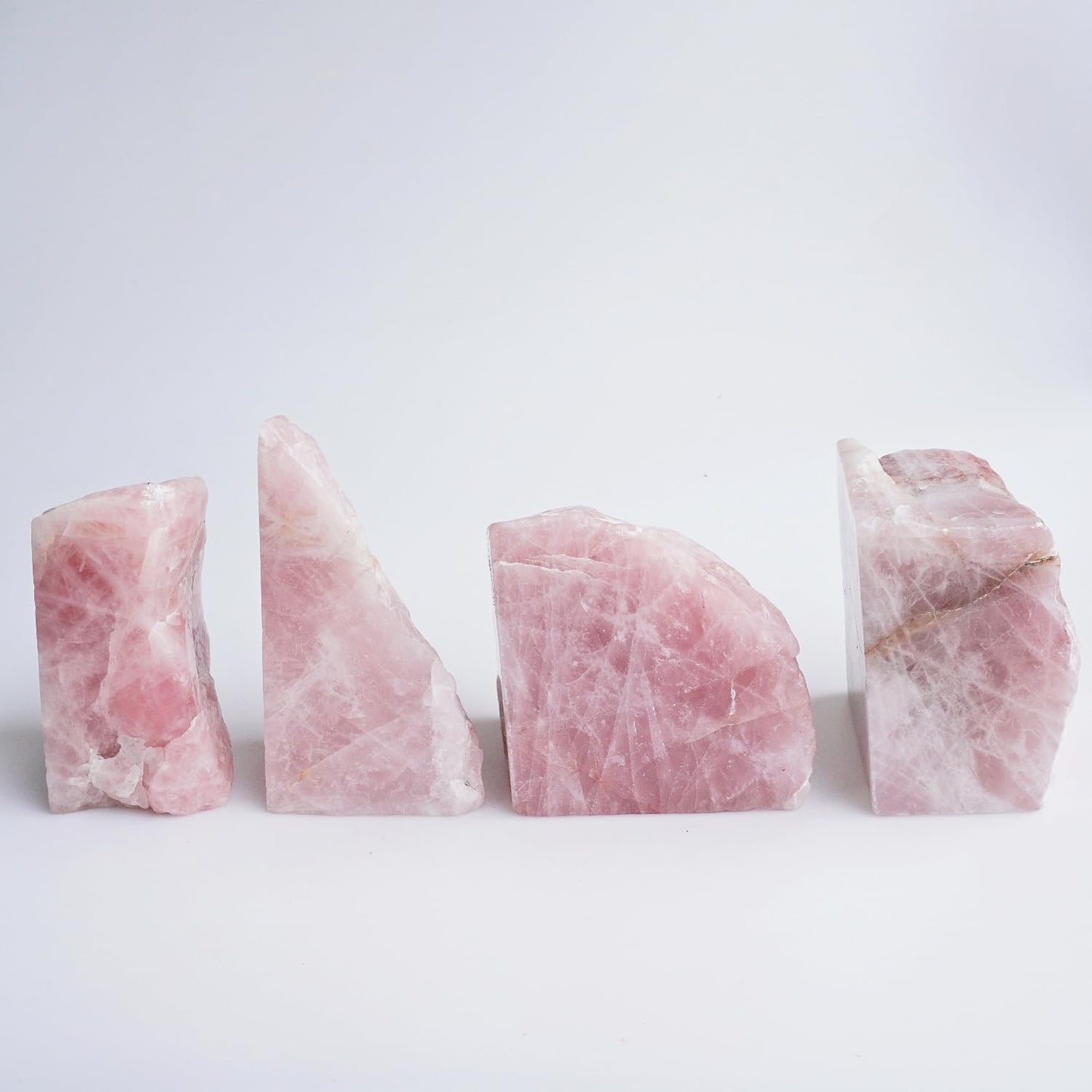 XMHOME Natural Rose Quartz Bookends with Rubber Feet 3-4Lbs Heavy Duty Non-Slip Pink Crystal Bookends | Raw & Polished Stone | Healing Office Decor Gift
