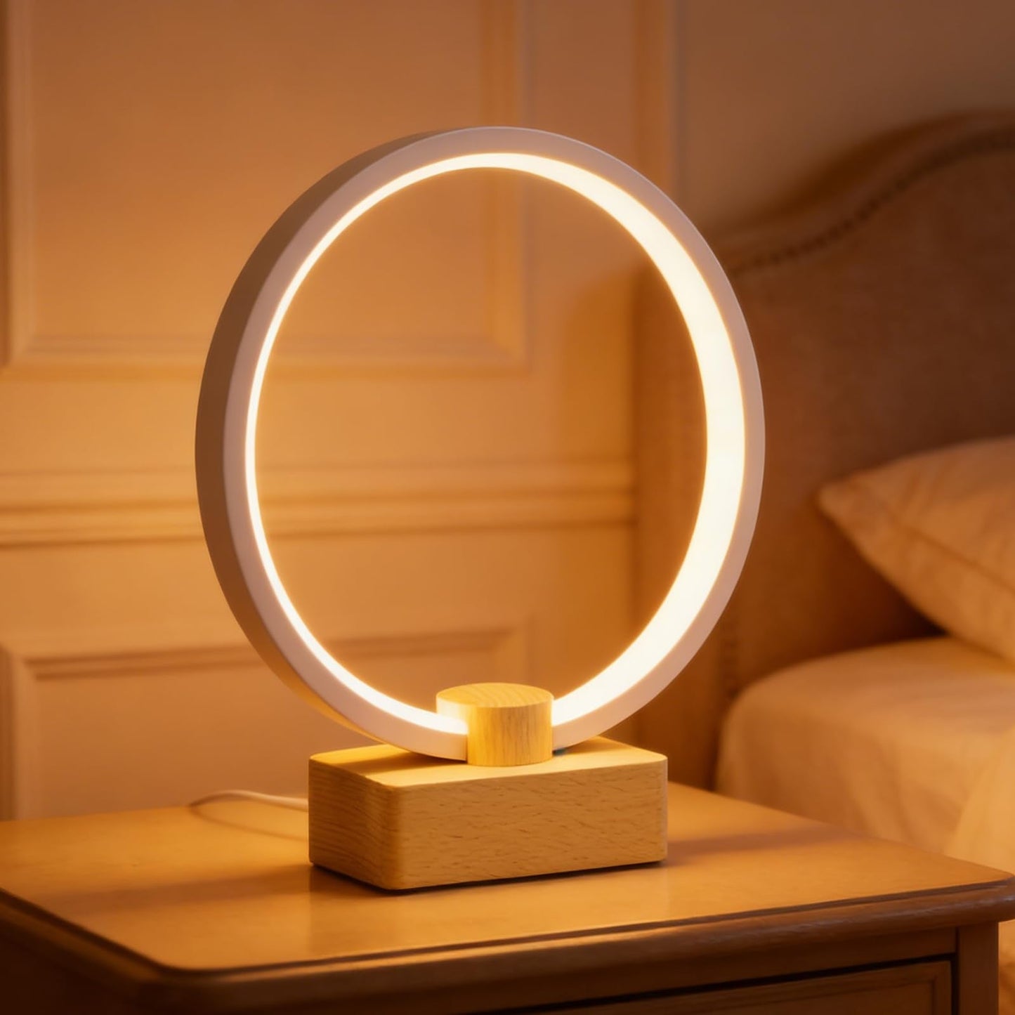 LONRISWAY LED Wood Table Lamp, Bedroom Bedside Night Light, Dimmable Led Lighting, Creative Home Decor, Unique House warmging Gift 1.3m Cable, 5W 350LM Nightstand Lamps