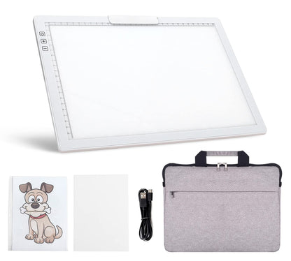 Rechargeable A4 LED Light Pad with Padded Case, YINGWOND Tracing Light Box w/Riser Stands and Paper Clip, 6 Levels of Brightness, Type-c Cable, Wireless Diamond Painting Light Board White