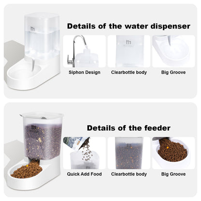 Marchul Pets Automatic Feeder and Waterer Set, Dogs Cats Food Feeder and Water Dispenser 3.8L, 2 in 1 Cat Food Water Dispensers for Small Medium Big Pets