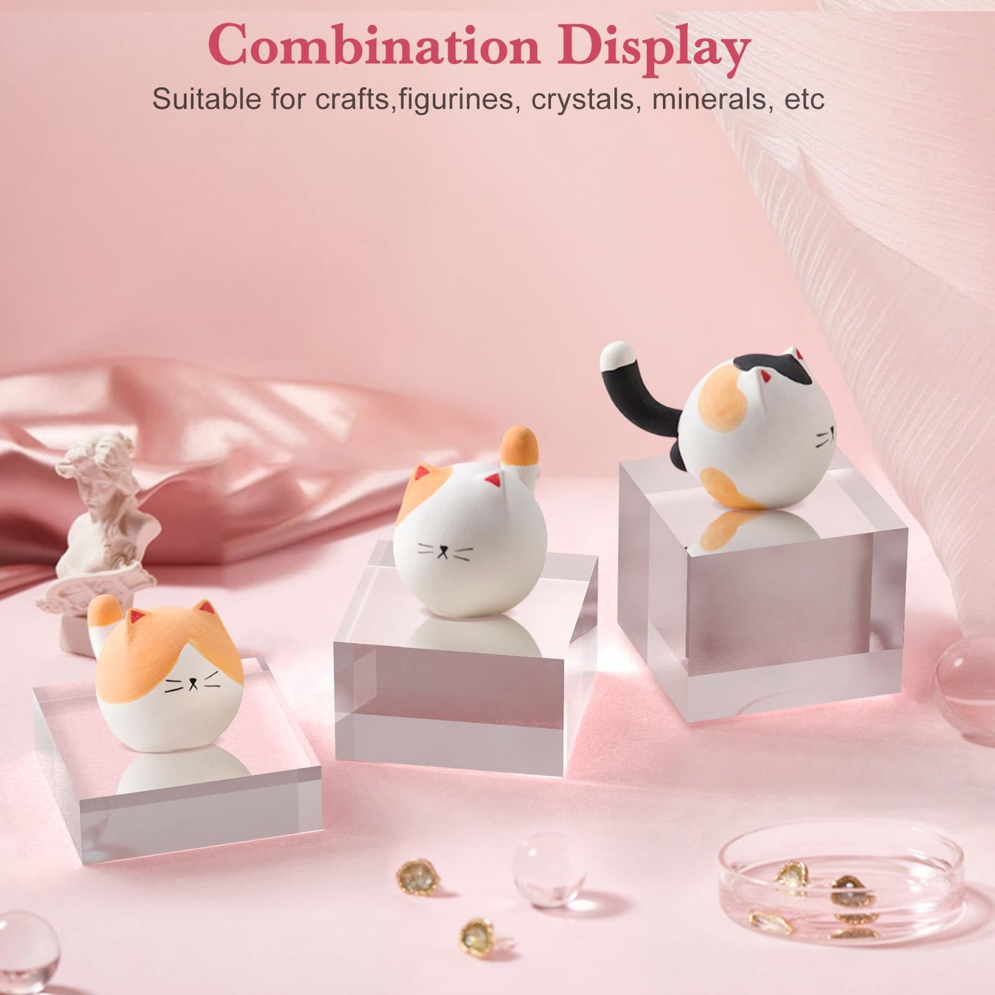 SAMYUCHO Acrylic Base Stand 6 Pack 3 X 3 Inch Acrylic Blocks for Display Trophy Base Clear Square Cube Riser Display Cylinder Pedestal Stands for Collectibles Jewelry Props Food Display 3 Size