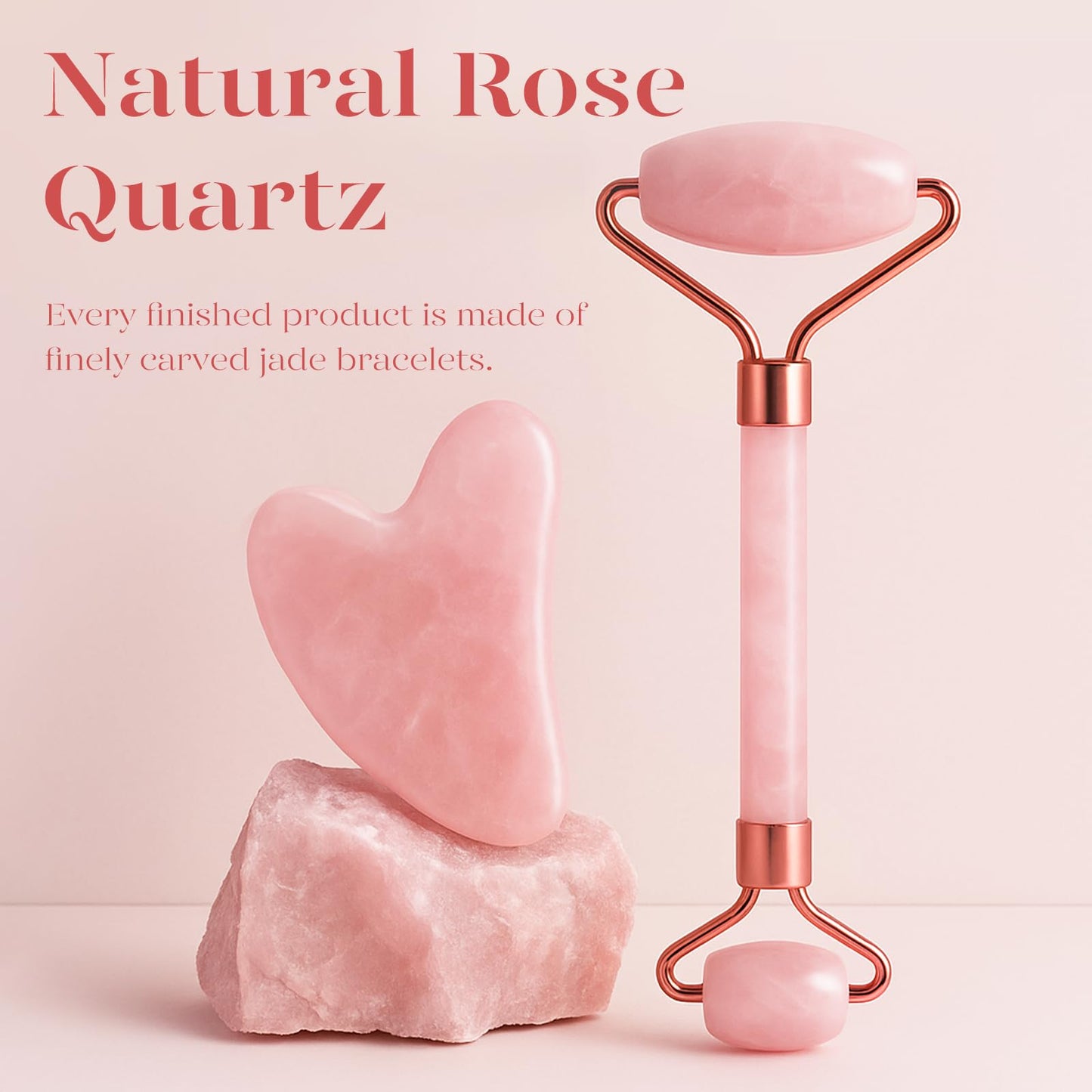 BAIMEI Jade Roller & Gua Sha, Face Roller, Facial Beauty Roller Skin Care Tools, Self Care Gift for Men Women, Massager for Face, Eyes, Neck, Relieve Fine Lines and Wrinkles - Rose Quartz