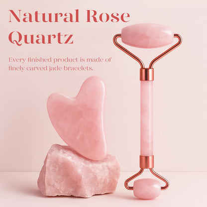 BAIMEI IcyMe Jade Roller & Gua Sha, Face Roller Redness Reducing Skin Care Tools, Self Care for Men Women, Massager for Face, Eyes, Neck, Relieve Fine Lines and Wrinkles - Rose Quartz