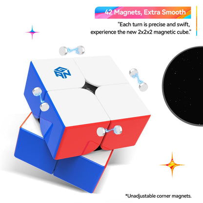 GAN 251 M Air, GAN 2x2 Magnetic Speed Cube Stickerless Gans 251 Mini Cube with Magnets Puzzle Cube Toy for Beginner(Frosted Surface Primary Internal)
