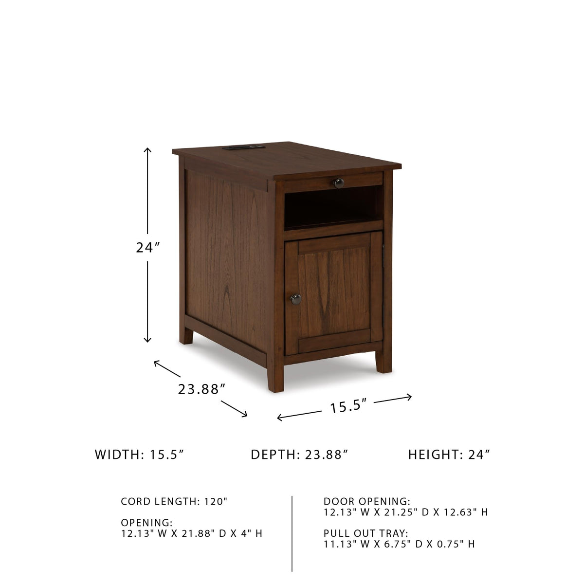 Signature Design by Ashley Treytown Chairside End Table, Built-in Charging Station, Narrow Side Table for Small Spaces, Brown