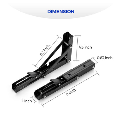 Ravinte 10 Inch Folding Shelf Brackets - Matte Black Collapsible Heavy Duty Brackets for Table Bench - Space Saving, 2 Pack ﻿