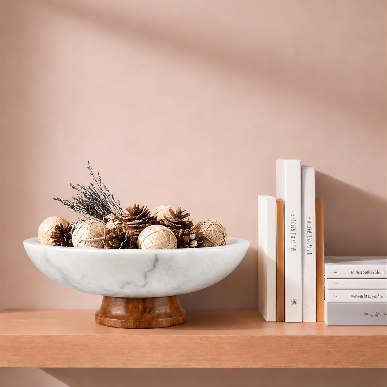 White Marble Fruit Bowl with Pedestal, 11" Large Decorative Centerpiece Bowl for Dining Table, Modern Kitchen Counter Fruit Bowl, Handcrafted Stone Marble Bowl, Luxury Home Decor Accent